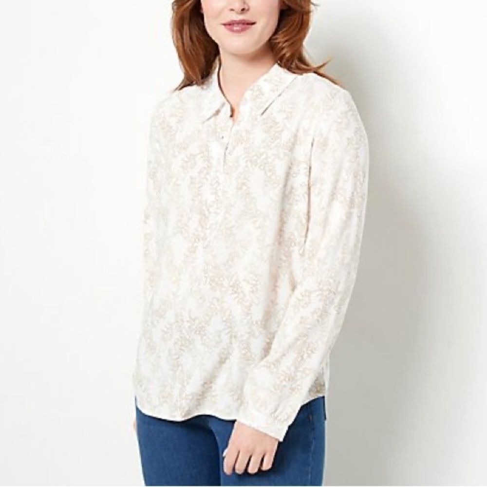 Denim & Co. Long Sleeve Half Placket Printed Blouse